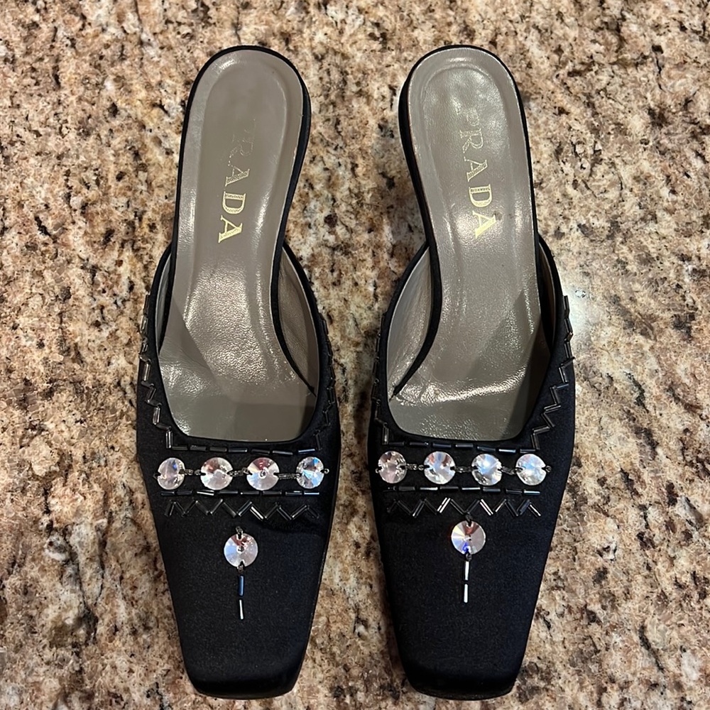 Prada Black Satin Mules